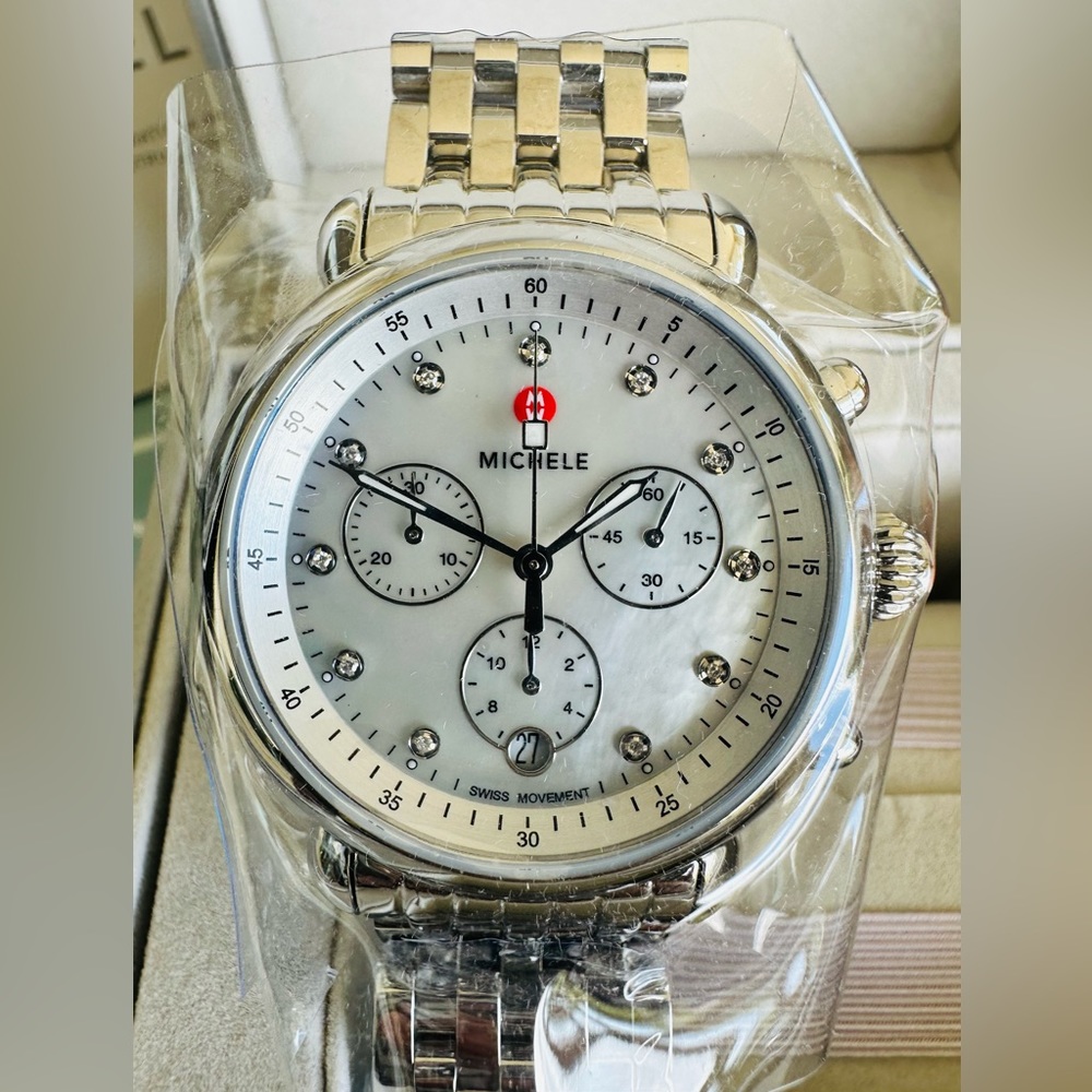 NEW AUTHENTIC MICHEL CX39 S SILVER DIAMOND CHRONOGRAPH MWW03D000046 WOMENS WATCH